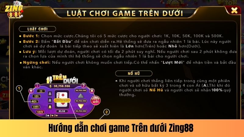 Hướng dẫn chơi game Trên dưới Zing88 