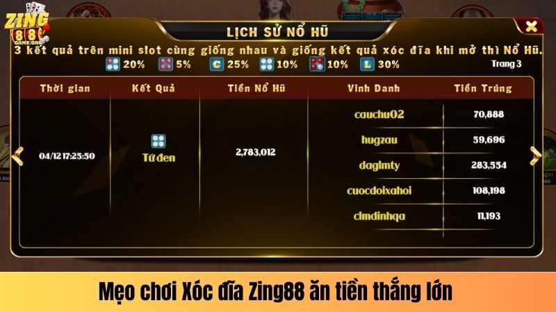 Mẹo chơi Xóc đĩa Zing88 ăn tiền thắng lớn 