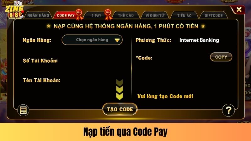 Nạp tiền qua Code Pay